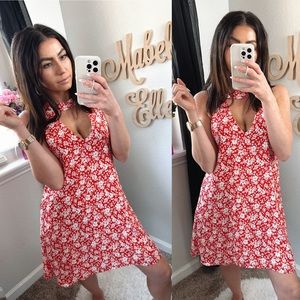 LuLu’s Red and white floral high neck cutout sundress size Medium